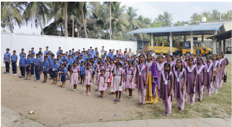 Students gathered at the Christian school supported in India